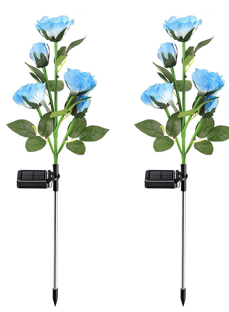 Solar Flower Lights Outdoor Garden Ornaments, IP66 Waterproof LED Decorative Rose Light Landscape Home Decoration Flowers for Garden/Yard/Lawn (Blue, Set of 2)  - Image 1