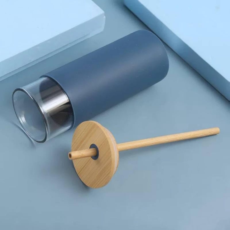 Pyrex Glass Thermal Cup 500 ml Practical with Natural Wood Lid Soft Silicone Cover and Wood Chalimoh Enhances Drinking Experience for Hot and Cold Drinks