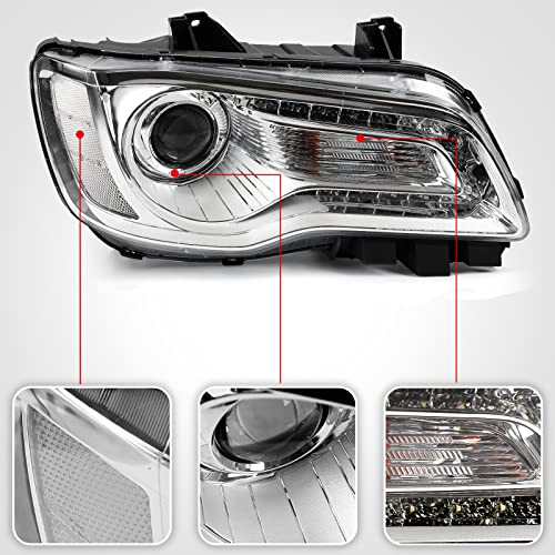 VLINCAR Halogen Headlight Assembly Compatible with Chrysler 300 300C 2015 2016 2017 2018 Headlamp with White Bezel Replacement Right Passenger Side RH 68214382AD CH2503269 - Image 4