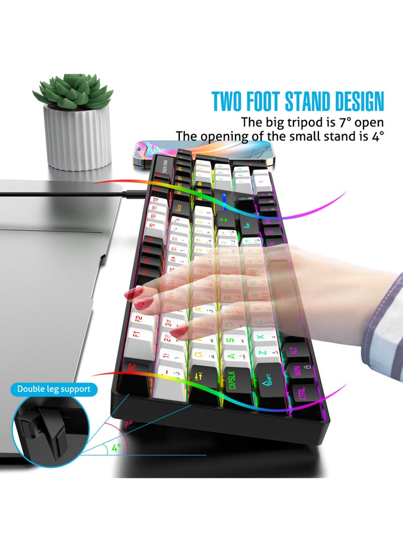 Rock Pow - Gaming Keyboard Arabic English 104 Keys Mechanical Keyboard with RGB Backlit 19 Modes Wired Keyboard PBT Keycaps for PC Gaming and Working (Red Switch) - Image 1
