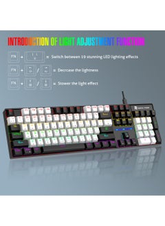 Rock Pow Gaming Keyboard Arabic English 104 Keys Mechanical Keyboard with RGB Backlit 19 Modes Wired Keyboard PBT Keycaps for PC Gaming and Working (Red Switch)  - Image 3