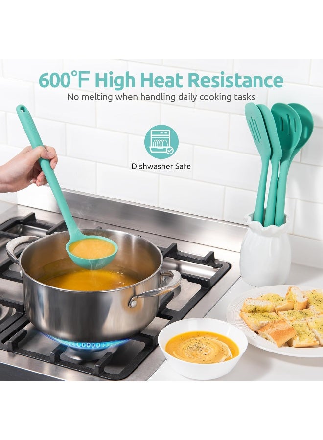 U-Taste Silicone Cooking Tools Gadgets Set, BPA Free Non Stick Solid and Slotted Turner Spatula, Mixing Spoon, and Soup Ladle (5 Pieces, Aqua Sky)  - Image 3