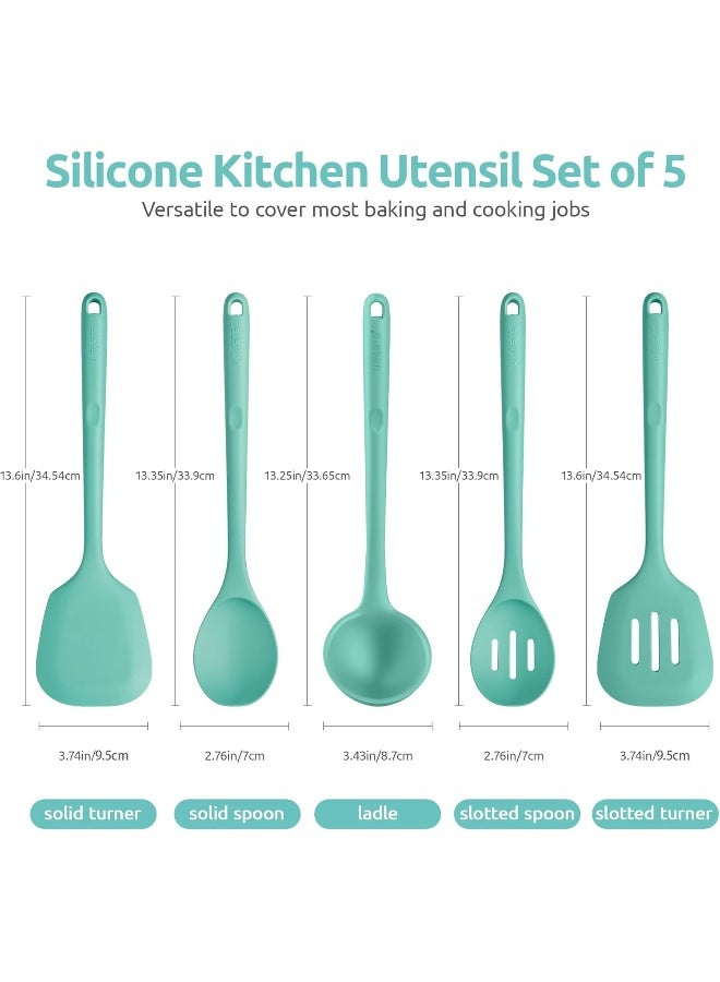 U-Taste Silicone Cooking Tools Gadgets Set, BPA Free Non Stick Solid and Slotted Turner Spatula, Mixing Spoon, and Soup Ladle (5 Pieces, Aqua Sky)  - Image 2