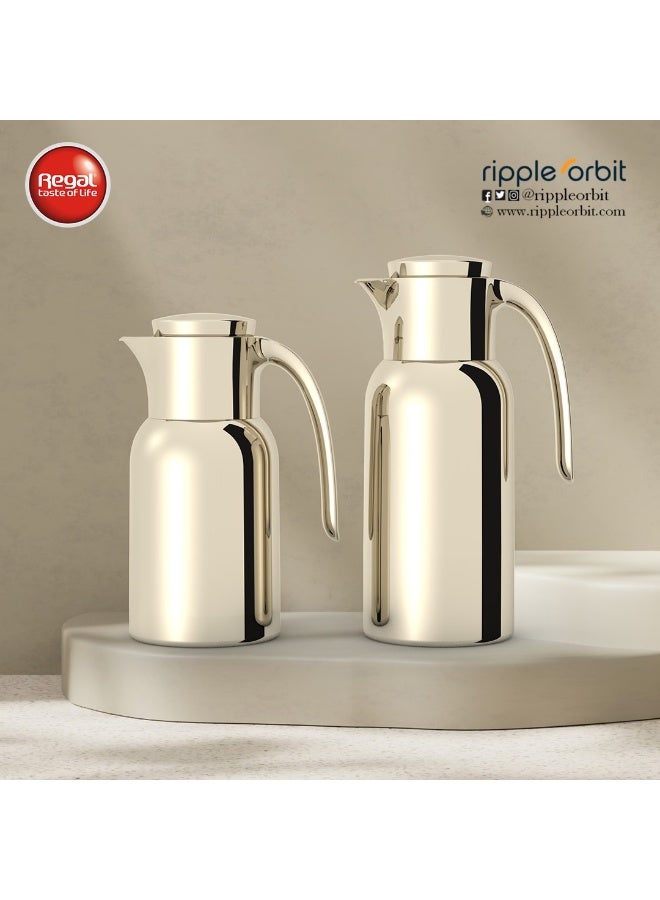ريجال من Ripple – طقم ترامس ستانلس ستيل بالكامل (1.0 لتر قهوة + 1.3 لتر شاي) | عزل حراري مزدوج ببطانة فولاذية | تشطيب ذهبي شمباني فاخر - Image 2