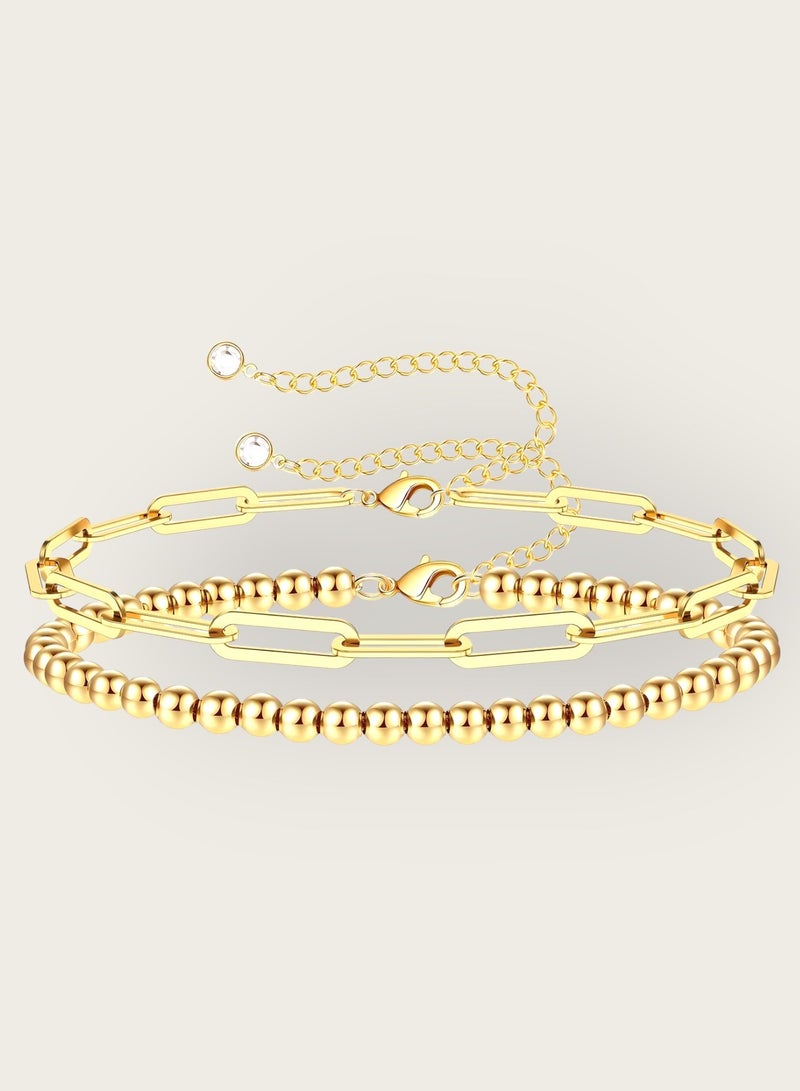 كاف كريشنس كاف كرييشنز سوار من الفولاذ المقاوم للصدأ مطلي بالذهب عيار 18 قيراط للنساء والفتيات، كثافة، طول 17 و18+5 سم، مقاوم للماء، لا يسبب الحساسية، يدوم طويلاً ولا يفقد بريقه. - Image 2