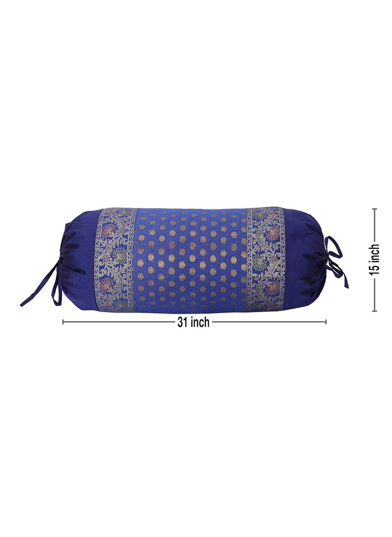 E - Ezra E Ezra Round Silk Cylinder Shape Bolster Covers 31x15 InchSet of 2 Blue  - Image 3