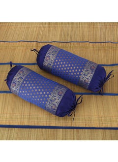 E - Ezra E Ezra Round Silk Cylinder Shape Bolster Covers 31x15 InchSet of 2 Blue  - Image 1