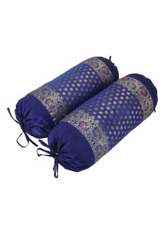 E - Ezra E Ezra Round Silk Cylinder Shape Bolster Covers 31x15 InchSet of 2 Blue  - Image 4