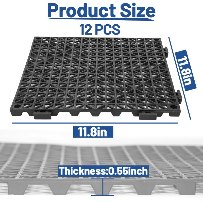 Dingbaayee 12Pcs Drainage Interlocking Floor Tiles 11.8" x 11.8", Modular Interlocking Cushion Soft PVC Floor Non-Slip Splicing Waterproof Mat for Drain, Pool, Shower, Patio, Balcony, Bathroom, Kitchen, Yard - Image 2
