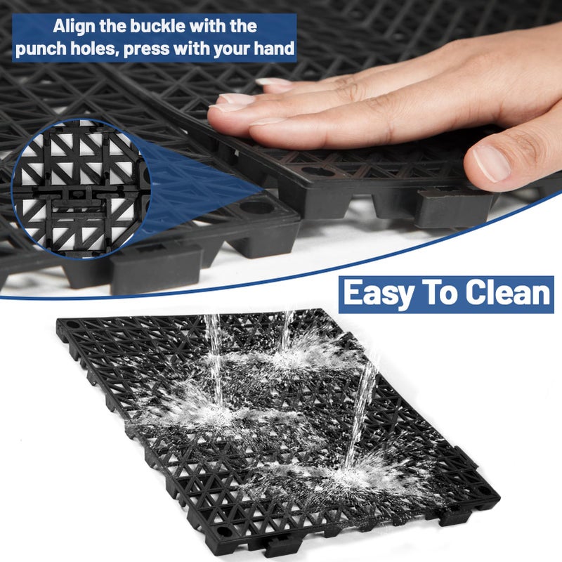 Dingbaayee 12Pcs Drainage Interlocking Floor Tiles 11.8" x 11.8", Modular Interlocking Cushion Soft PVC Floor Non-Slip Splicing Waterproof Mat for Drain, Pool, Shower, Patio, Balcony, Bathroom, Kitchen, Yard - Image 5