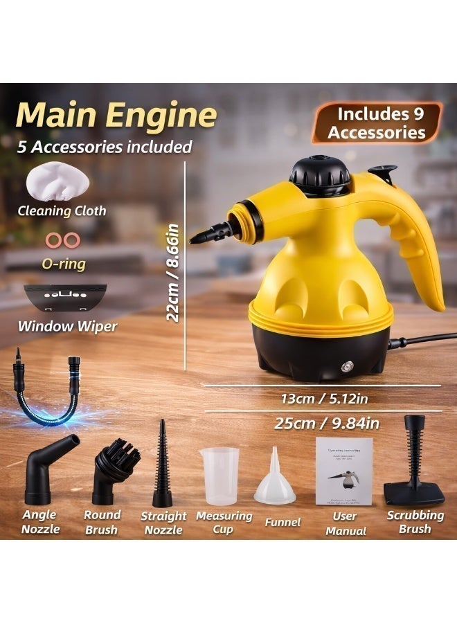 Handheld Steam Cleaner 1000W – Portable Multipurpose Pressurized Steamer with 9 Accessories for Carpet, Sofa, Couch, Mattress, Car Seats, Kitchen, Bathroom & Floor Deep Cleaning - Image 4