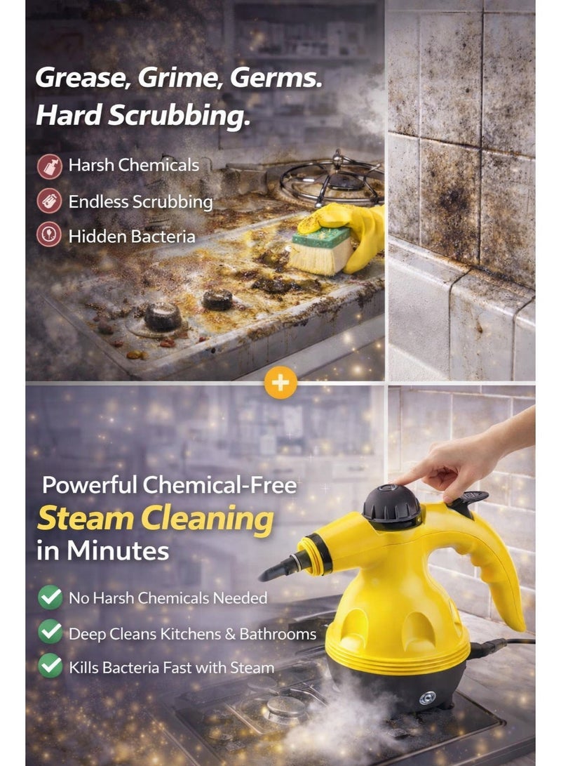 Handheld Steam Cleaner 1000W – Portable Multipurpose Pressurized Steamer with 9 Accessories for Carpet, Sofa, Couch, Mattress, Car Seats, Kitchen, Bathroom & Floor Deep Cleaning - Image 3