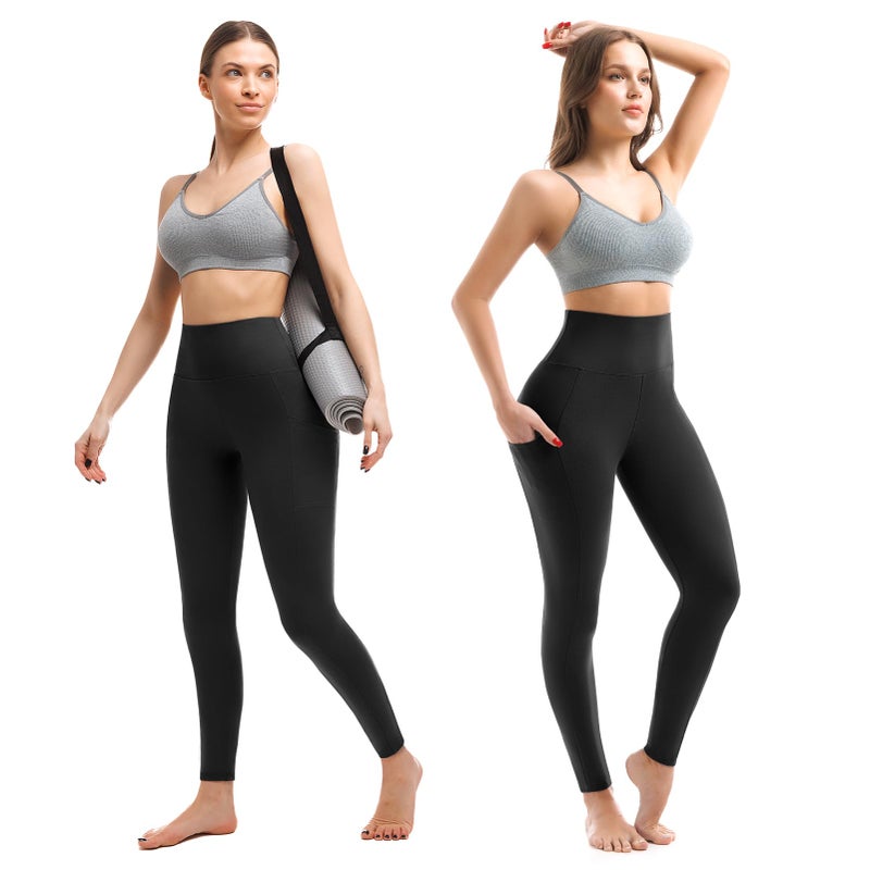 Walifrey Leggings with Pockets for Women 3 Pack, High Waist Womens Leggings (Navy/Grey/Purple LXL) - Image 2