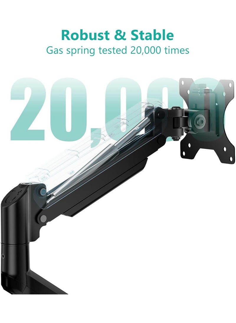 بيوينتي - Single Monitor Mount, Gas Spring Monitor Arm for 17-34 inch Screens, Adjustable Computer Monitors Stand, with Clamp and Grommet Base, Black - Image 1