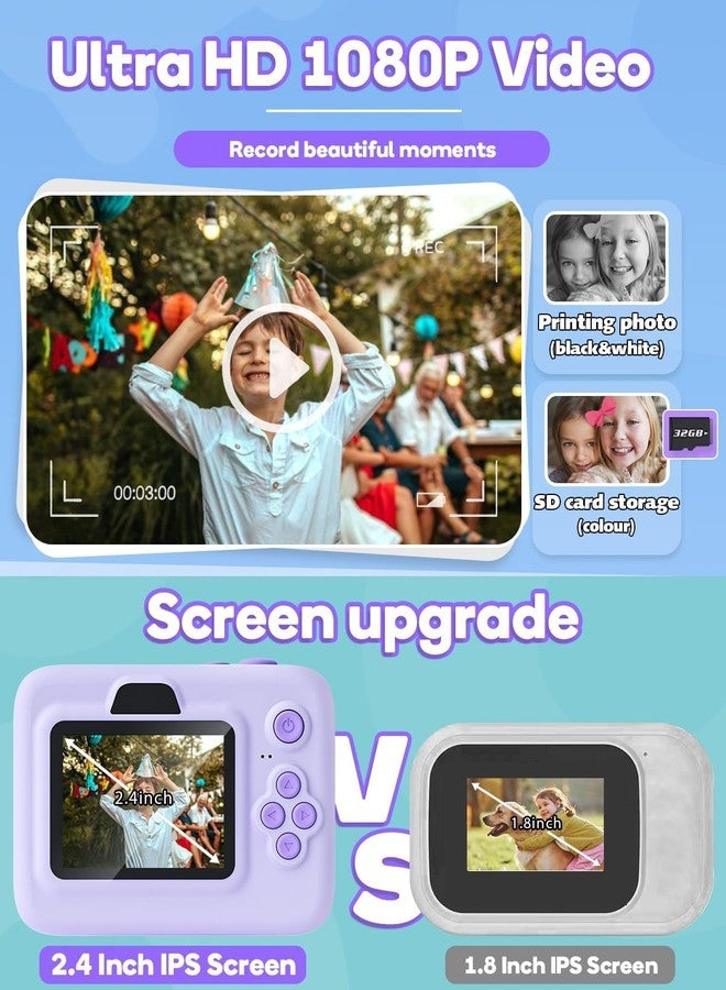 CADDLE & TOES Camera Instant Print, 1080P Kids Digital Camera with Printer Paper, Christmas Birthday Gift for Girls (Purple) - Image 3