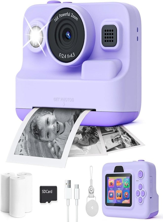 CADDLE & TOES Camera Instant Print, 1080P Kids Digital Camera with Printer Paper, Christmas Birthday Gift for Girls (Purple) - Image 1