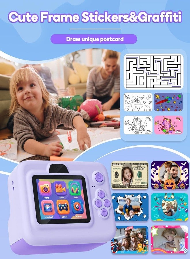 CADDLE & TOES Camera Instant Print, 1080P Kids Digital Camera with Printer Paper, Christmas Birthday Gift for Girls (Purple) - Image 2