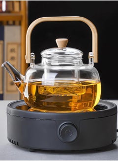 TOMSHOO Electric Mini Coffee Pot Warmer with 900ml Teapot,Electric Teapot Stove Portable, 800W Electric Ceramic Stove Round Hot Plate,Heater Stove Countertop Burner for Boiling Water, Tea, Coffee (Black)  - Image 1