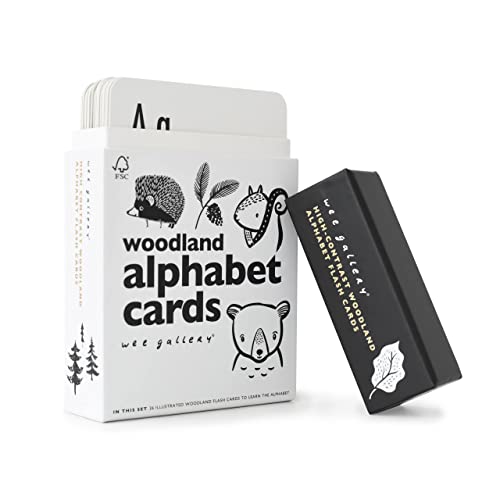 Wee Gallery Educational Flashcards for Babies, Double Sided Black and White Learning Flash cards, Woodland Animal Alphabet Cards for Visual Stimulation and Cognitive Development of Toddlers - Image 1