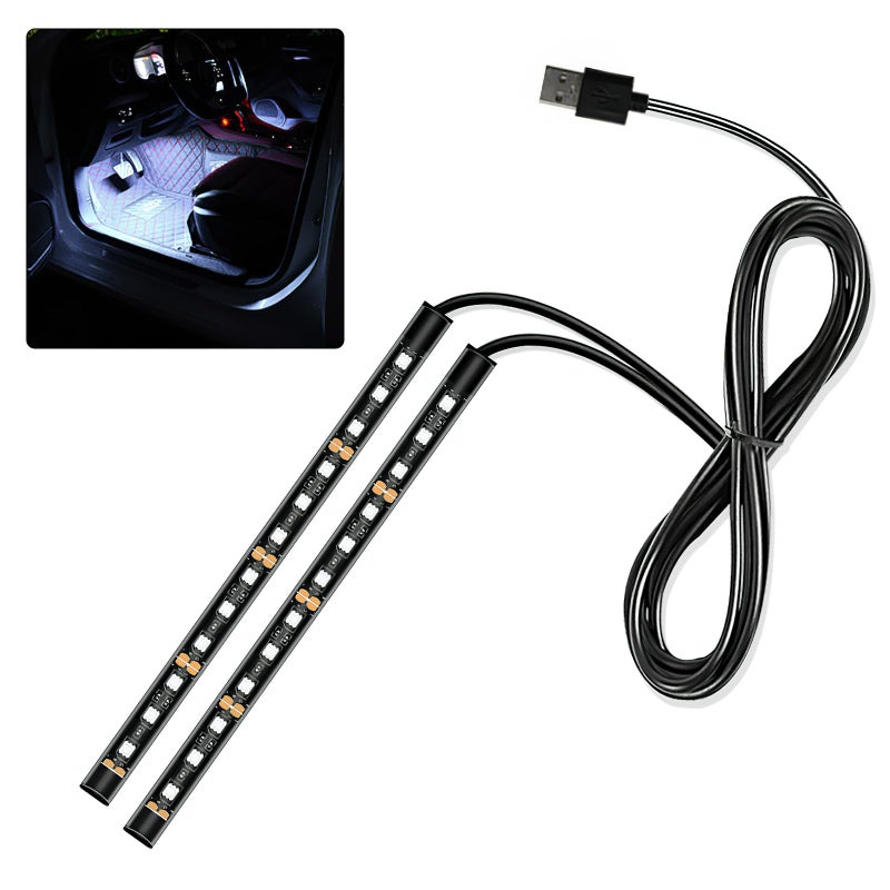 أضواء شريط LED للسيارة Ongfuwu 12V 24 LED أضواء جو داخلية تحت لوحة القيادة ضوء ليلي محيطي مصباح ديكور داخلي عالمي مع منفذ USB ملحقات السيارة للشاحنات والسيارات الرياضية البيضاء USB