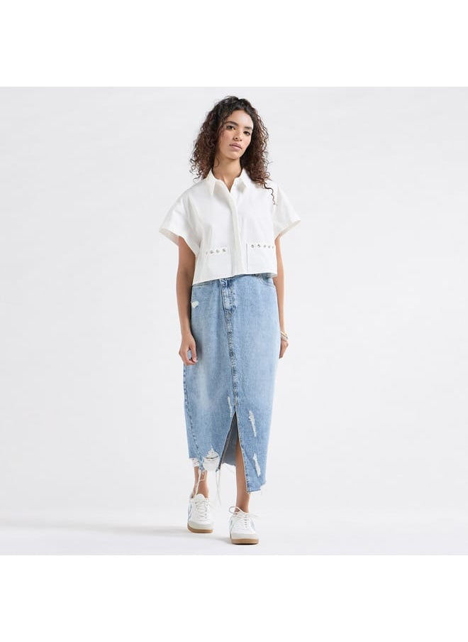 FAV Solid Drop Shoulder Sleeves Shirt with Pockets and Concealed Button Placket  - Image 2
