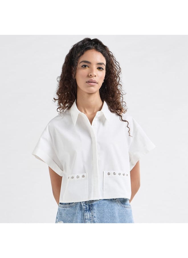 FAV Solid Drop Shoulder Sleeves Shirt with Pockets and Concealed Button Placket  - Image 1
