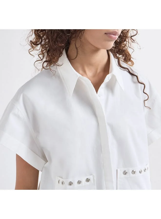 Splash FAV Solid Drop Shoulder Sleeves Shirt with Pockets and Concealed Button Placket
