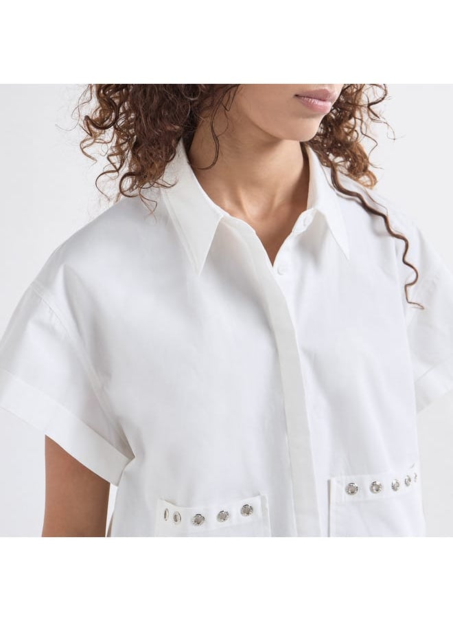 FAV Solid Drop Shoulder Sleeves Shirt with Pockets and Concealed Button Placket  - Image 4