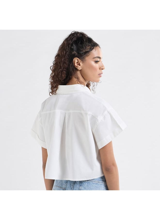 FAV Solid Drop Shoulder Sleeves Shirt with Pockets and Concealed Button Placket  - Image 3