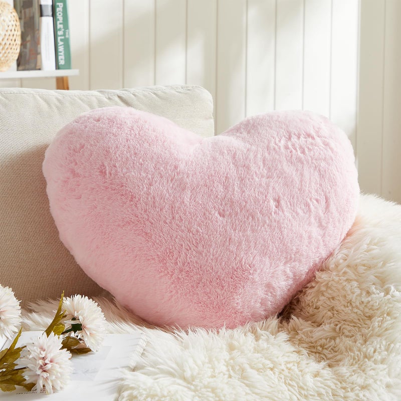 EastTree Heart Pillows  Spring Light Pink Heart Shaped Pillows  Love Throw Pillows Gifts  Ultra Faux Rabbit Fur Soft Small Cute Fluffy Pillows  Women Girls Kid Living Room Decor 10x13 Inch - Image 1