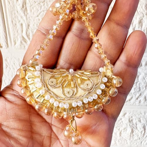 Adikala Craft Store Handmade Ethnic Latkan Tassel Set of 2 for Saree Pallu, Blouse, Suits, Dupatta, Lehenga Decor (Golden Cushion) - Image 2