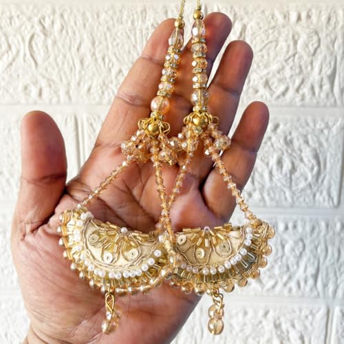 Adikala Craft Store Handmade Ethnic Latkan Tassel Set of 2 for Saree Pallu, Blouse, Suits, Dupatta, Lehenga Decor (Golden Cushion) - Image 1