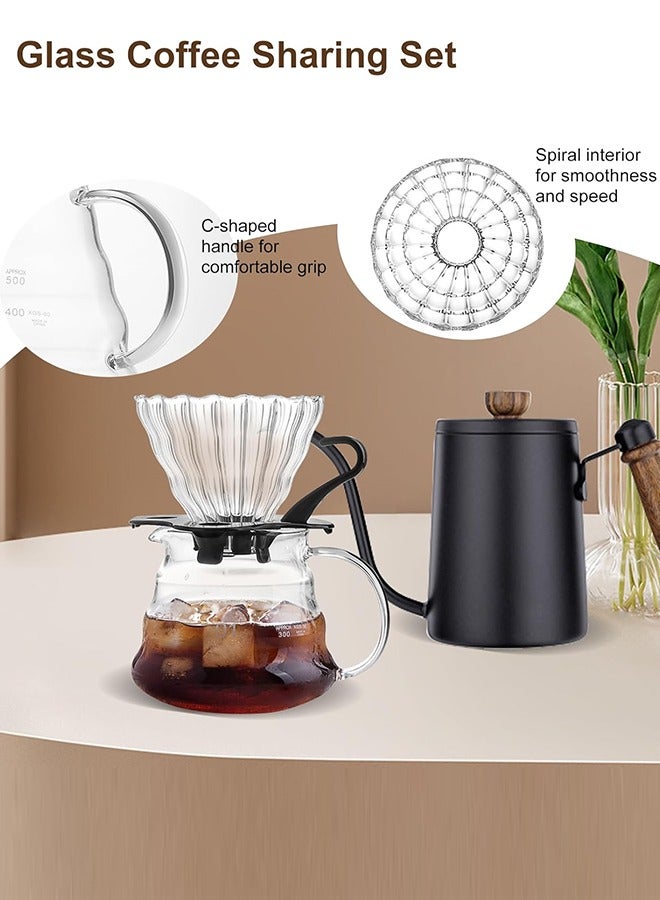 إي وورلد طقم صانع القهوة V60 Pour Over مع حقيبة حمل، مجموعة قهوة محمولة للسفر والرحلات الخارجية، تشمل غلاية، قمع ترشيح، مطحنة، ورق ترشيح، إبريق زجاجي بسعة 350 مل، وغلاية بسعة 600 مل - Image 3