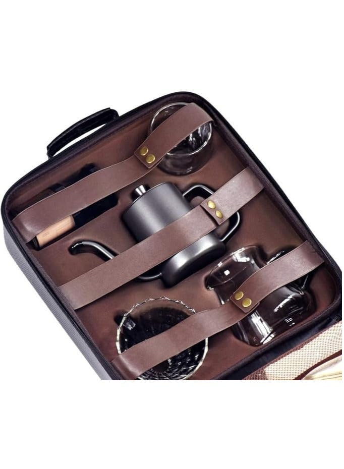 إي وورلد طقم صانع القهوة V60 Pour Over مع حقيبة حمل، مجموعة قهوة محمولة للسفر والرحلات الخارجية، تشمل غلاية، قمع ترشيح، مطحنة، ورق ترشيح، إبريق زجاجي بسعة 350 مل، وغلاية بسعة 600 مل - Image 5