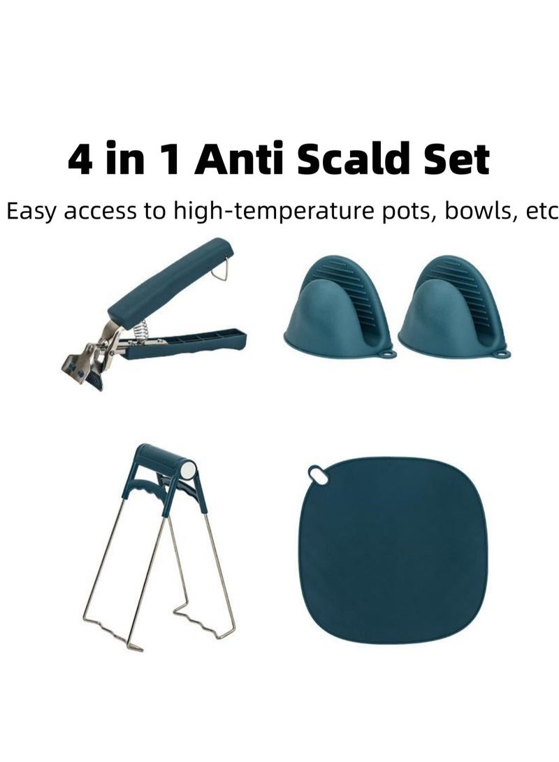 4-in-1 Anti Scald Set for Kitchen Bowl Holder Clip,Tray clamp, Silicone Gloves and Insulation Pad  - Image 1
