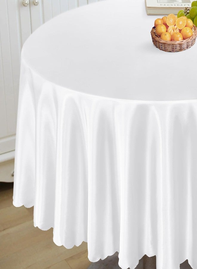 Homiest 1 Pack 72 Inch / 6ft Round Tablecloth Satin Table Cover, White Table Cloth Overlay Bright Table Decorations, Silky Satin Dining Table Cloths for Wedding Reception Graduation Banquet - Image 2