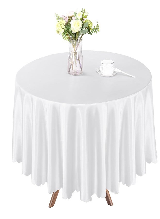 Homiest 1 Pack 72 Inch / 6ft Round Tablecloth Satin Table Cover, White Table Cloth Overlay Bright Table Decorations, Silky Satin Dining Table Cloths for Wedding Reception Graduation Banquet - Image 1
