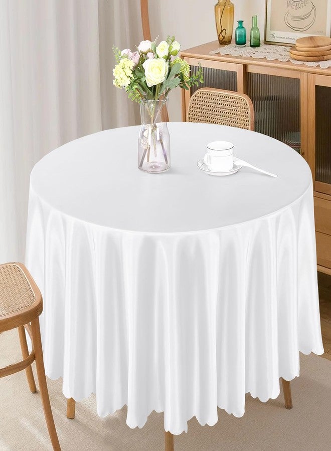 Homiest 1 Pack 72 Inch / 6ft Round Tablecloth Satin Table Cover, White Table Cloth Overlay Bright Table Decorations, Silky Satin Dining Table Cloths for Wedding Reception Graduation Banquet - Image 3