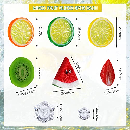 Juexica 48 Pcs Fake Fruit Slices Ice Cubes Artificial Fruits for Decoration Fake Lemon Slices Watermelon Strawberries Kiwi with Ice Rocks for Tumblers Vase Decor Bake Crafts - Image 2