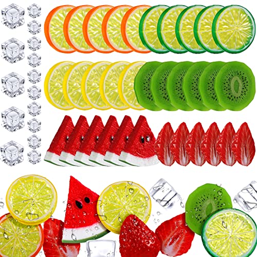 Juexica 48 Pcs Fake Fruit Slices Ice Cubes Artificial Fruits for Decoration Fake Lemon Slices Watermelon Strawberries Kiwi with Ice Rocks for Tumblers Vase Decor Bake Crafts - Image 1
