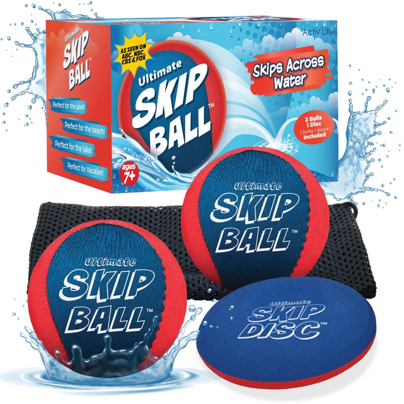 Activ Life The Ultimate Water Skip Ball 2 Pack Water Bouncing Toys Fun Games at Beach Lake Swimming Pool Easter Basket Stuffer Gifts for All Ages Kids Family RedBlue with Skip Disc - Image 2