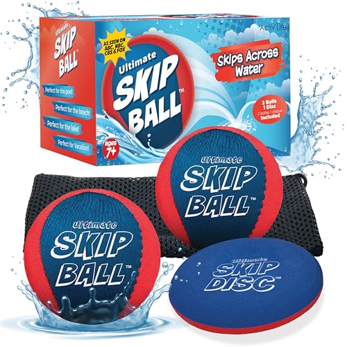 Activ Life The Ultimate Water Skip Ball 2 Pack Water Bouncing Toys Fun Games at Beach Lake Swimming Pool Easter Basket Stuffer Gifts for All Ages Kids Family RedBlue with Skip Disc - Image 1
