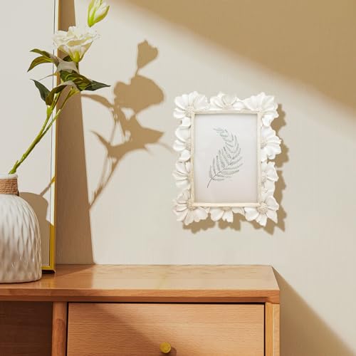 YULINK 5x7 Vintage Picture Frame, Antique White Ornate Photo Frame, for Tabletop and Wall Display, Decorative Floral Design Retro Home Decor, Old Fashioned Photo Gallery Art - Image 4