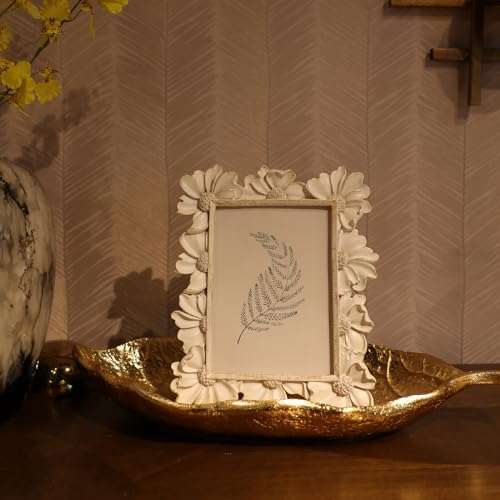 YULINK 5x7 Vintage Picture Frame, Antique White Ornate Photo Frame, for Tabletop and Wall Display, Decorative Floral Design Retro Home Decor, Old Fashioned Photo Gallery Art - Image 2