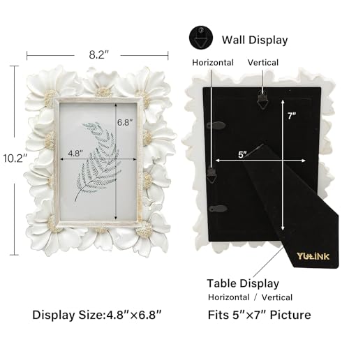 YULINK 5x7 Vintage Picture Frame, Antique White Ornate Photo Frame, for Tabletop and Wall Display, Decorative Floral Design Retro Home Decor, Old Fashioned Photo Gallery Art - Image 5