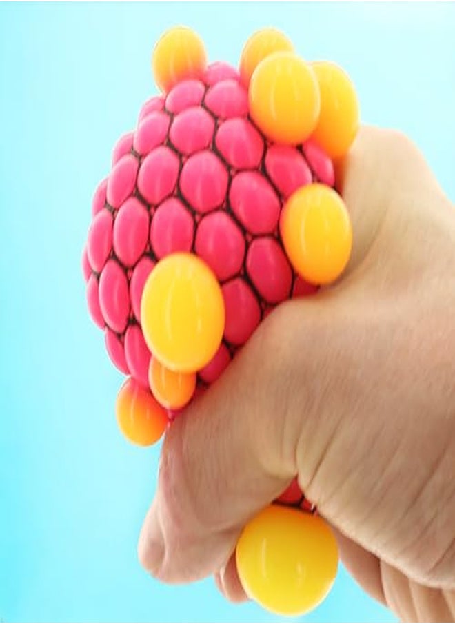 MIJOMA Colourful Anti-Stress Ball in the Net - Squeeze Ball Toy, Sensory Stress Relief for Large and Small, Office & School - 7 cm (Pink-Yellow)  - Image 2