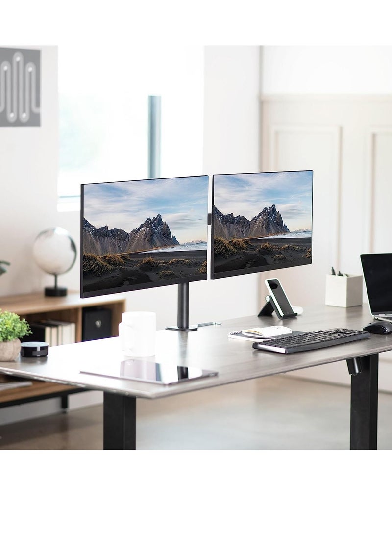 Dual LCD LED Monitor Desk Mount Stand with C-clamp and Bolt-Through Grommet Options | Heavy Duty Fully Adjustable Arms Hold Two (2) Screens up to 27" - Image 2