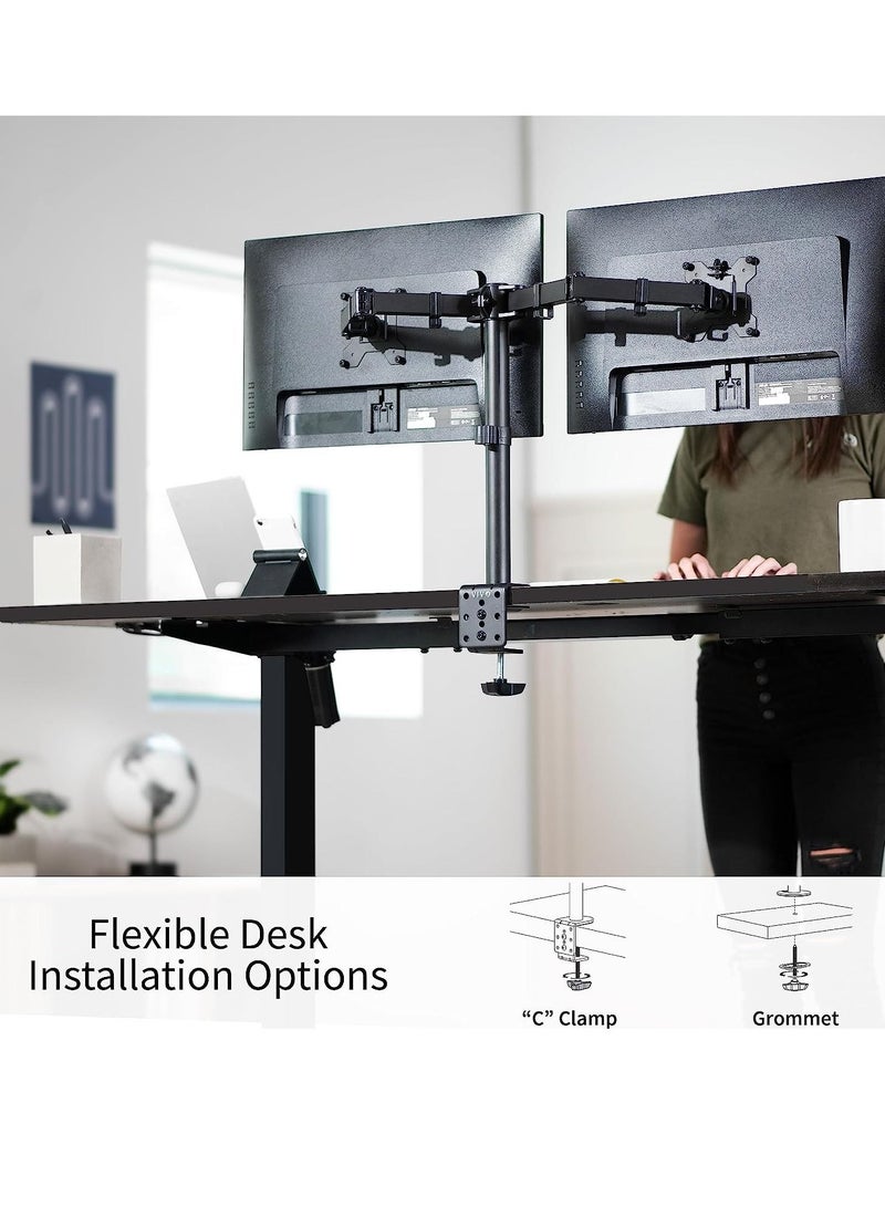 Dual LCD LED Monitor Desk Mount Stand with C-clamp and Bolt-Through Grommet Options | Heavy Duty Fully Adjustable Arms Hold Two (2) Screens up to 27" - Image 5