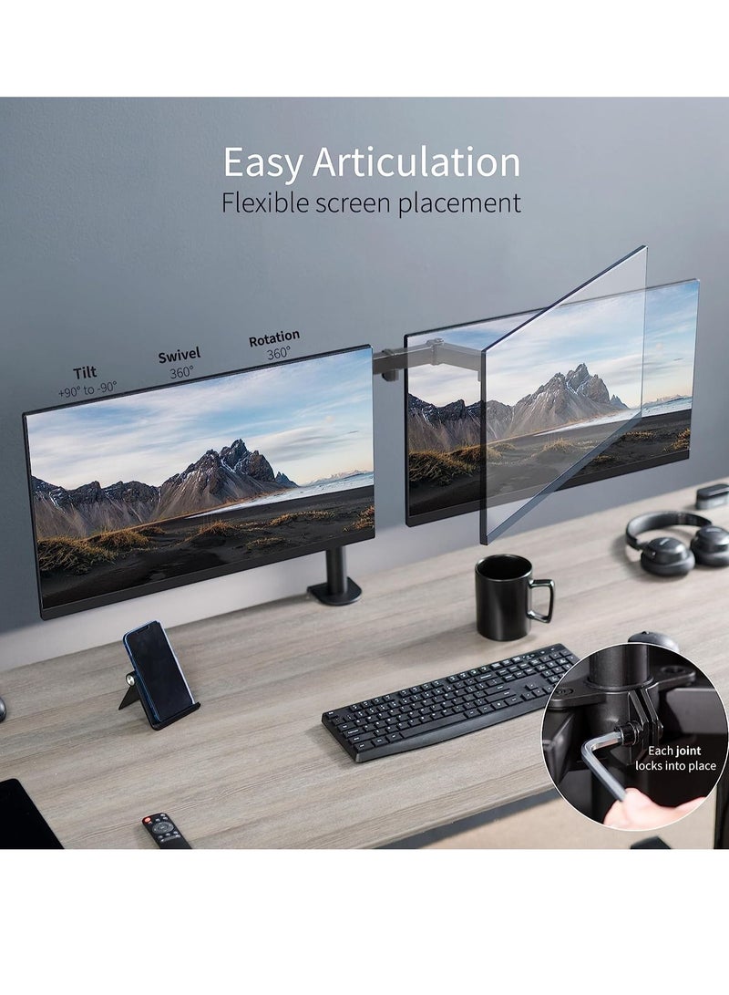 Dual LCD LED Monitor Desk Mount Stand with C-clamp and Bolt-Through Grommet Options | Heavy Duty Fully Adjustable Arms Hold Two (2) Screens up to 27" - Image 3