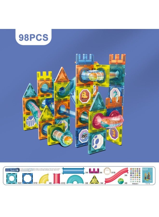 Loquat Colored Window Track Magnetic Piece Building Blocks Ball Track Changeable DIY Children's Stitching Building Blocks Together Toy-Color:5503A（98PCS） - Image 1
